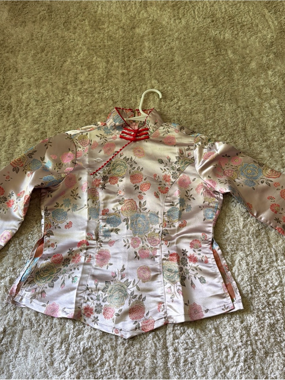 Vintage Pink Floral Embroidered Qipao blouse Size S